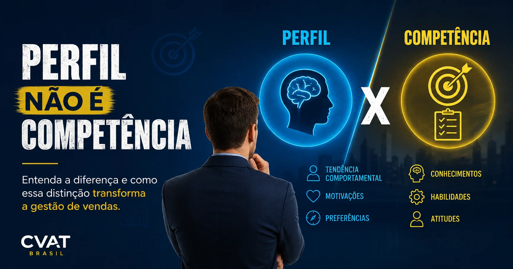 Ilustração sobre perfil e competência na gestão de vendas